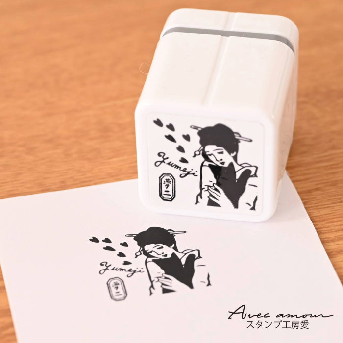 MGC-05 手のひら名画スタンプ-黒猫を抱く女 竹久夢二-