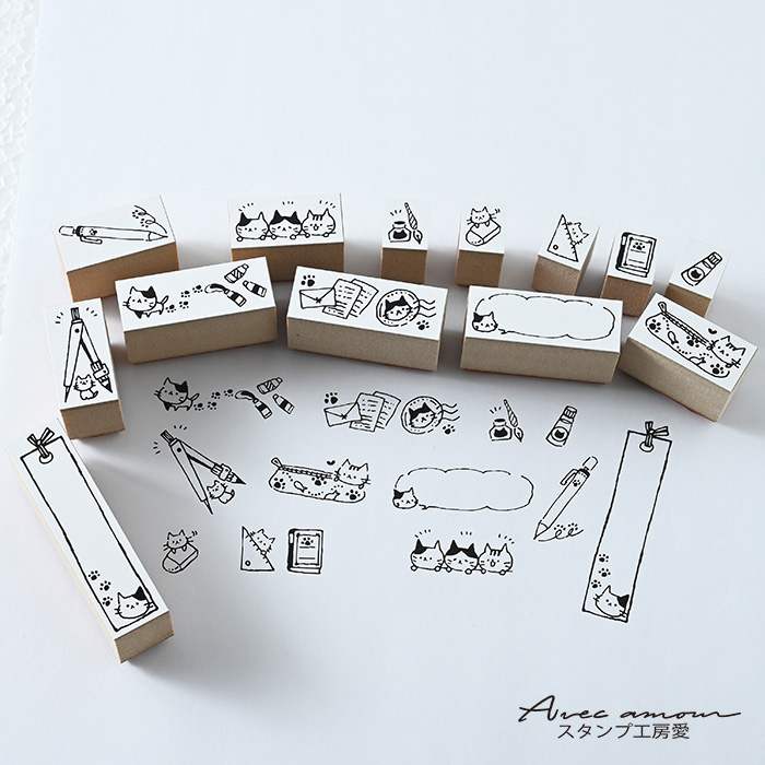 sumi-03 スタンプセット ネコと文房具