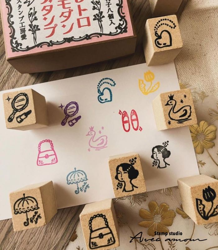 WMM-03 レトロ和モダンスタンプ 日曜日の乙女 スタンプ8本セット