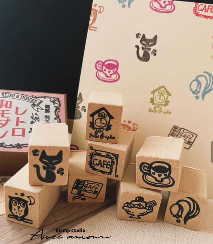 WMM-06 レトロ和モダンスタンプ ナイトカフェ スタンプ8本セット