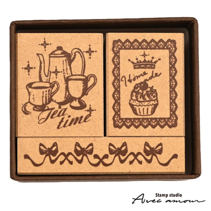 KIA-06　アンティークスタンプ３個セット- TEA TIME -