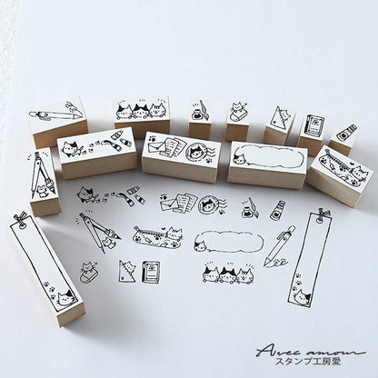 sumi-03　 スタンプセット　ネコと文房具