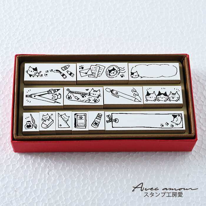 sumi-03　 スタンプセット　ネコと文房具