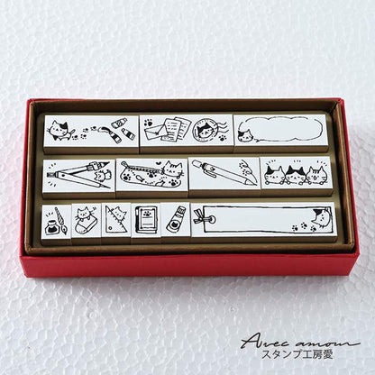 sumi-03　 スタンプセット　ネコと文房具